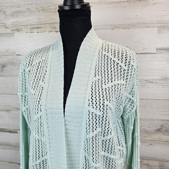 Kinross Cotton Open Crochet Knit Sweater Cardigan Sz Small Mint Green Preppy - Picture 2 of 12